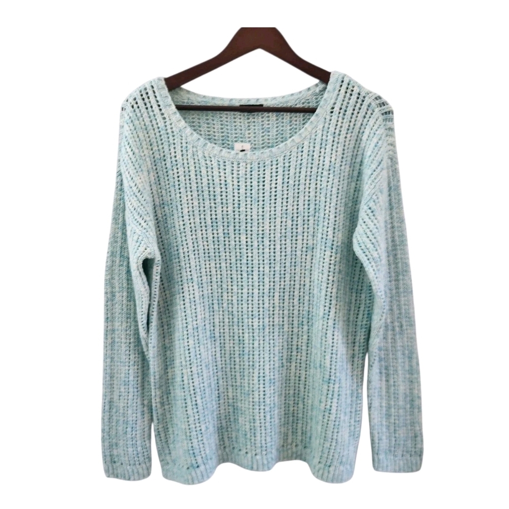 Talbots Blue White Marbled Open Knit Sweater Pullover Cotton Womens Size M NEW